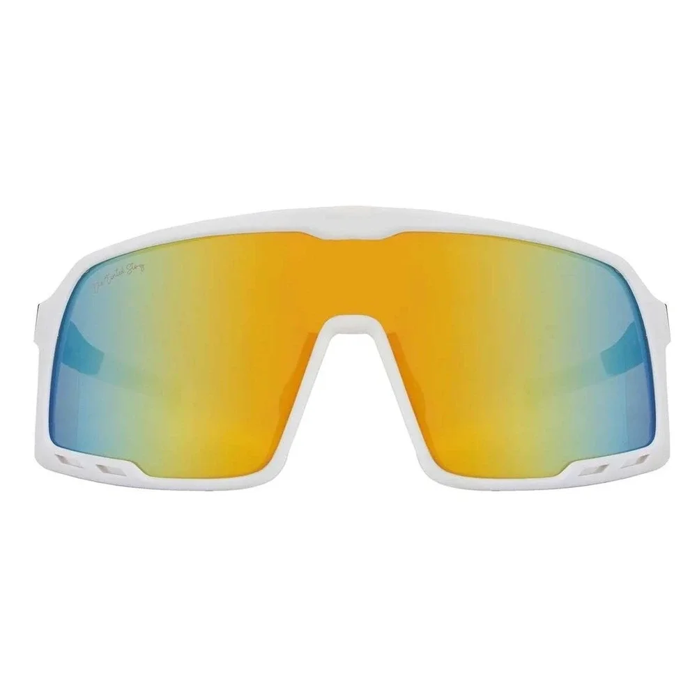 Sport Sunglasses Shield Orange Fire Mirrored Lens Glasses Men Street Wear Trendy